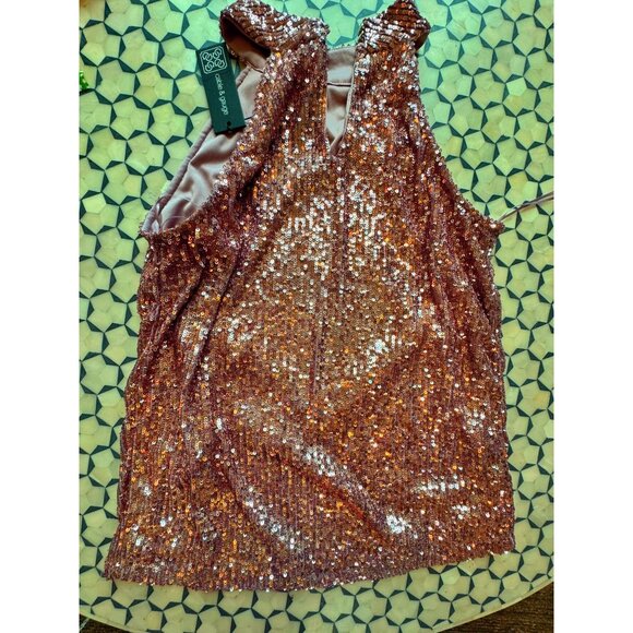 Cable & Gauge Rose Gold Sequin Halter Top NWT Medium - Picture 2 of 5